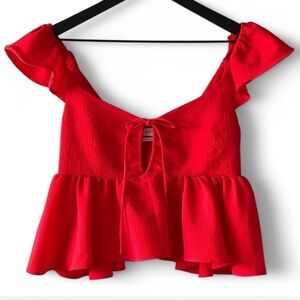 Urban Outfitters Red Sleeveless Ruffled Peplum Top